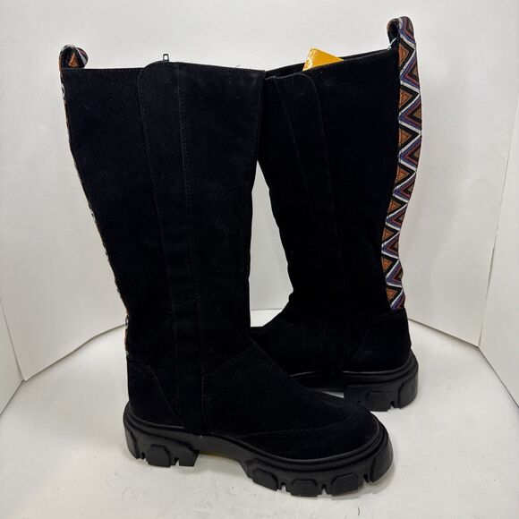 Farm Rio Size 9 Tall Boot Chunky Sole Black VEGAN Suede Women Boho Anthropologie - Picture 2 of 9
